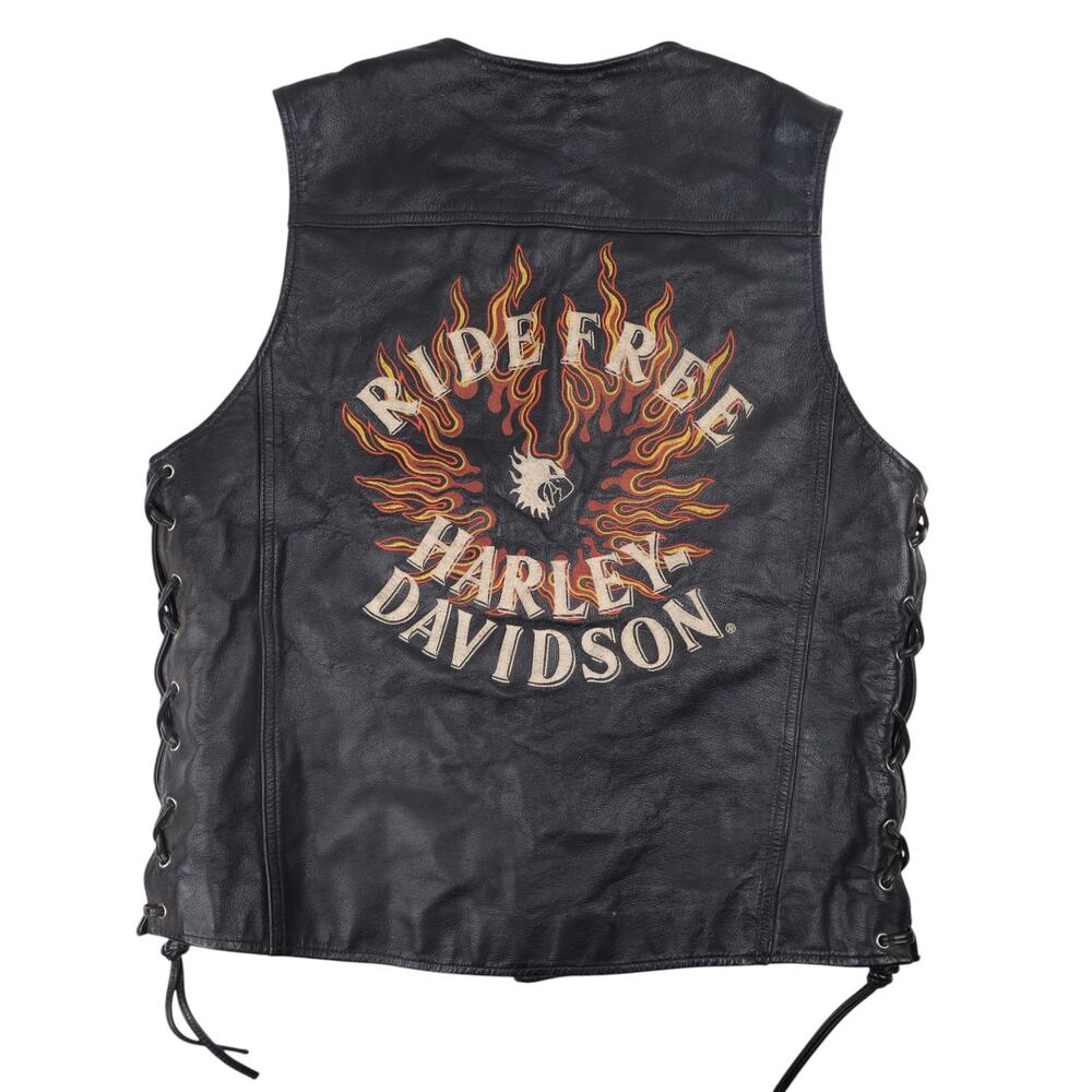 Vintage Harley Davidson Embroidered "Ride Free" Leather Vest